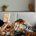 thumbnail image 3 of Burnt Orange Soft Flannel Fleece Blanket, Vintage Mosaic Pattern with Burnt Floral Curve Feature Abstract Graphic, Cozy Plush for Indoor and Outdoor Use, 70" x 90", Black Orange Grey, by Ambesonne, 3 of 5