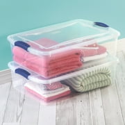 Sterilite 32 Quart Medium Latching Storage Bin, Clear Plastic Storage Container with Latch Lid, Blue