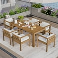 thumbnail image 3 of Harper & Bright Designs Wood Patio Dining Table Set for 6, Outdoor All-Weather Patio Dining Furniture with Rectangle Table and Chairs Set with Removable Cushions for Garden, Beige, Light Teak, 3 of 14