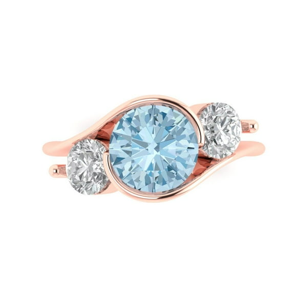 Three-Stone Engagement Ring for Women - 3.5ct Natural Swiss Blue Topaz in 14K Rose Gold Promise Ring
