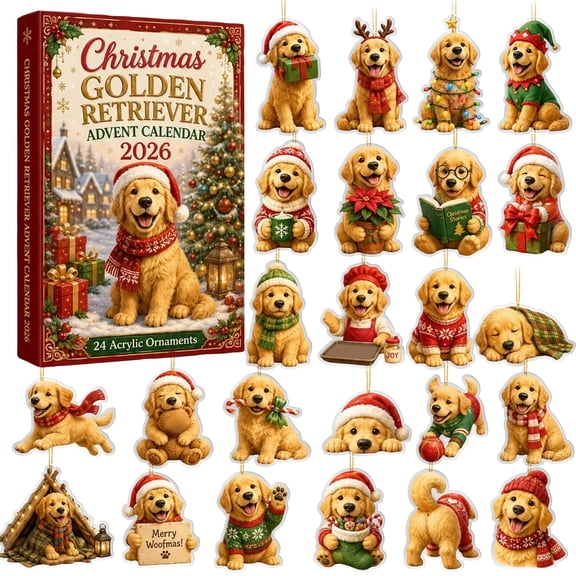 Fun Golden Retriever Advents Calendars 2026, 24 Days Christmas Countdown Calendar, Christmas Tree Decoration, Acrylic Ornament Pendant Countdown Calendar.B