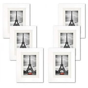 Studio 500 5 x 7 Smooth Real Wood White Tabletop or Wall Mounted Frames, Tempered Glass and a 4 x 6 Off-White Mat for Pictures
