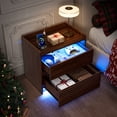 thumbnail image 3 of Satifur Nightstand with Charging Station and Smart LED Lights, Modern Fluted Bedside Table with 2 Drawers, End Table for Bedroom and Living Room, American Walnut, Set of 2, 3 of 12