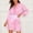 Pink, variant on Puntoco Women's V-Neck 3/4 Sleeve Striped Satin Short Robe, Loose Silky Mini Sleep Bathrobe with Tie Belt Blue XXL