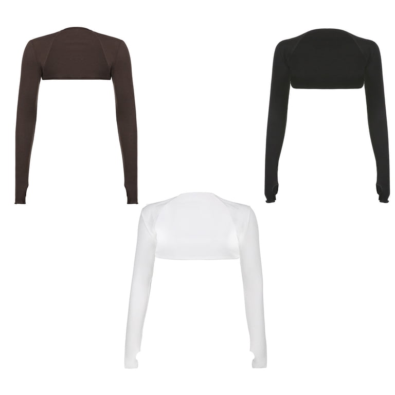Women Thumbhole Long Sleeve Bolero Shrug Solid Color Open Front