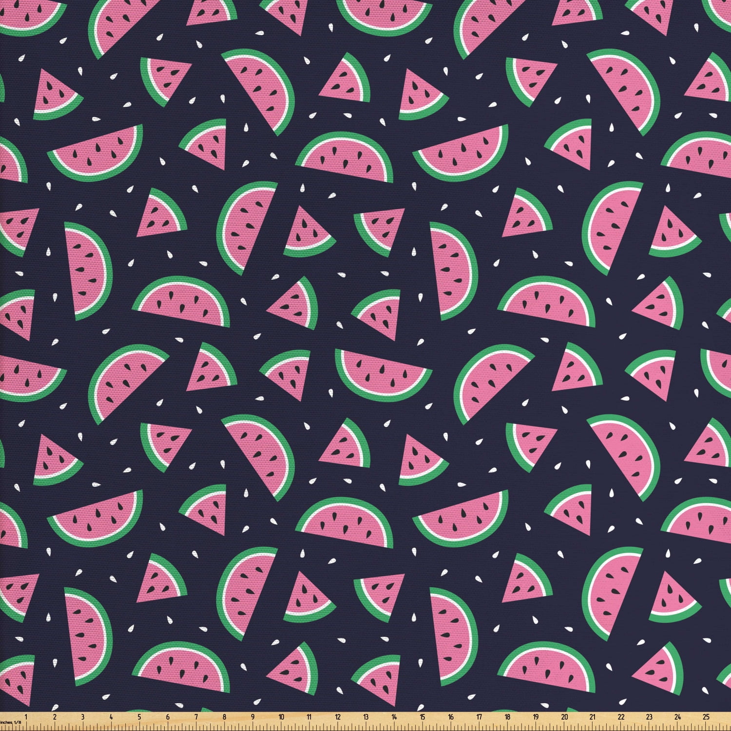 Watermelon Fabric by The Yard, Continuous Summer Fruit as Half Round