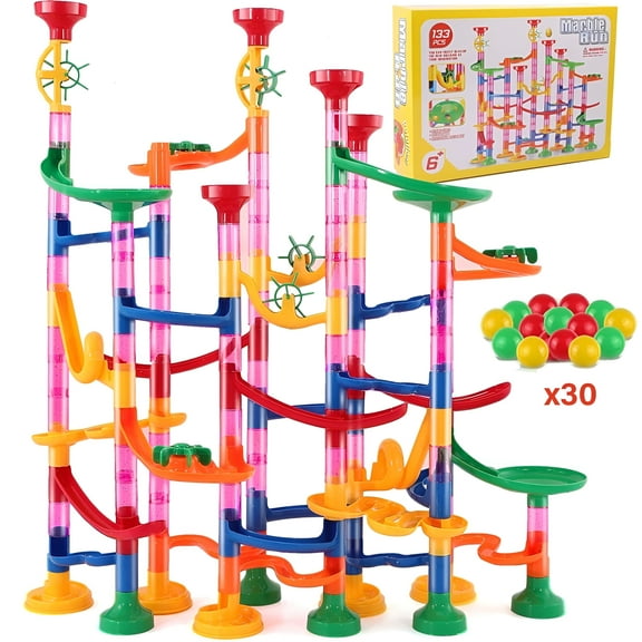 BESTSKY 133 Pcs Marble Run for Kids,Educational Construction Marble Maze Block Toy Set,Marble Run for Kids Ages 6-12,Parent-Child Game and Great Gift for Boy Girl.