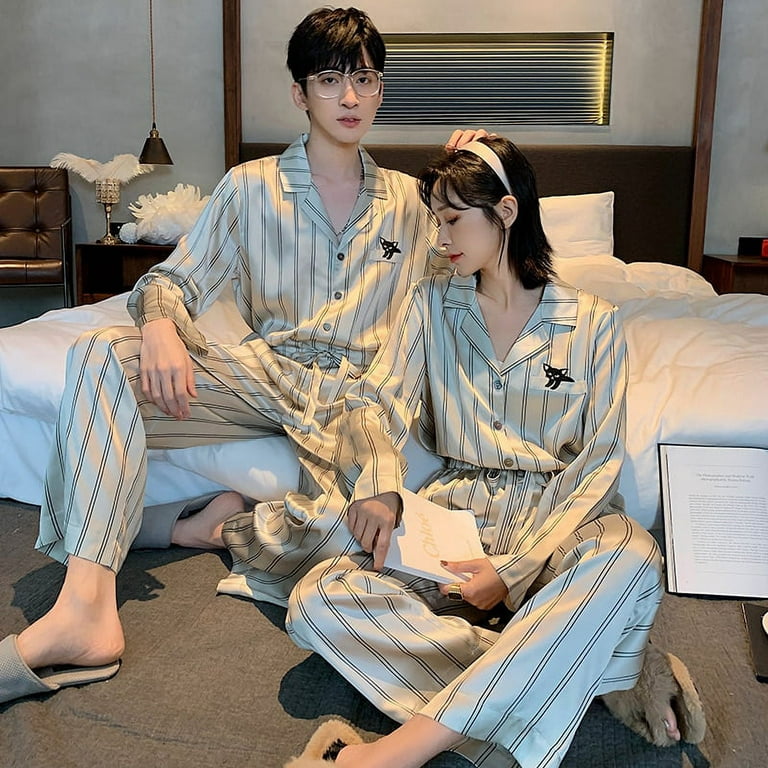QWZNDZGR Winter Sleepwear Couple Cotton Pajama Sets Round Neck Male Pijama  Pants Home Clothes Pyjamas Women Men Loungewear Sleeping 