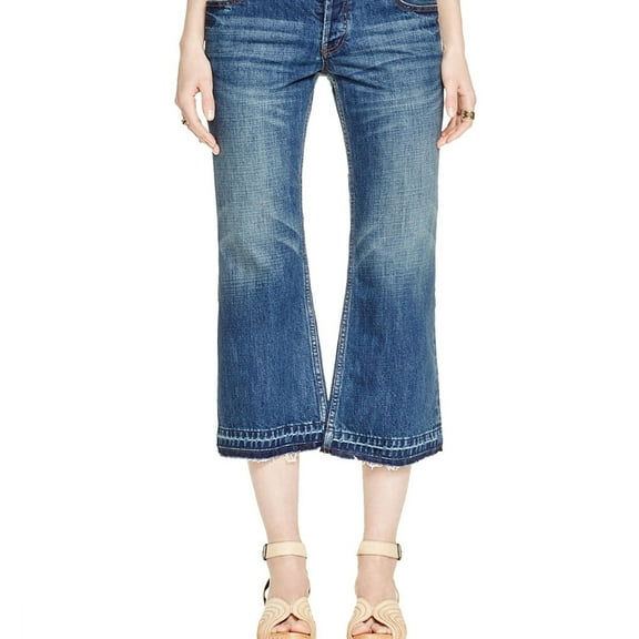 Free People Womens Jacob Flared Cropped Jeans, Blue, 24