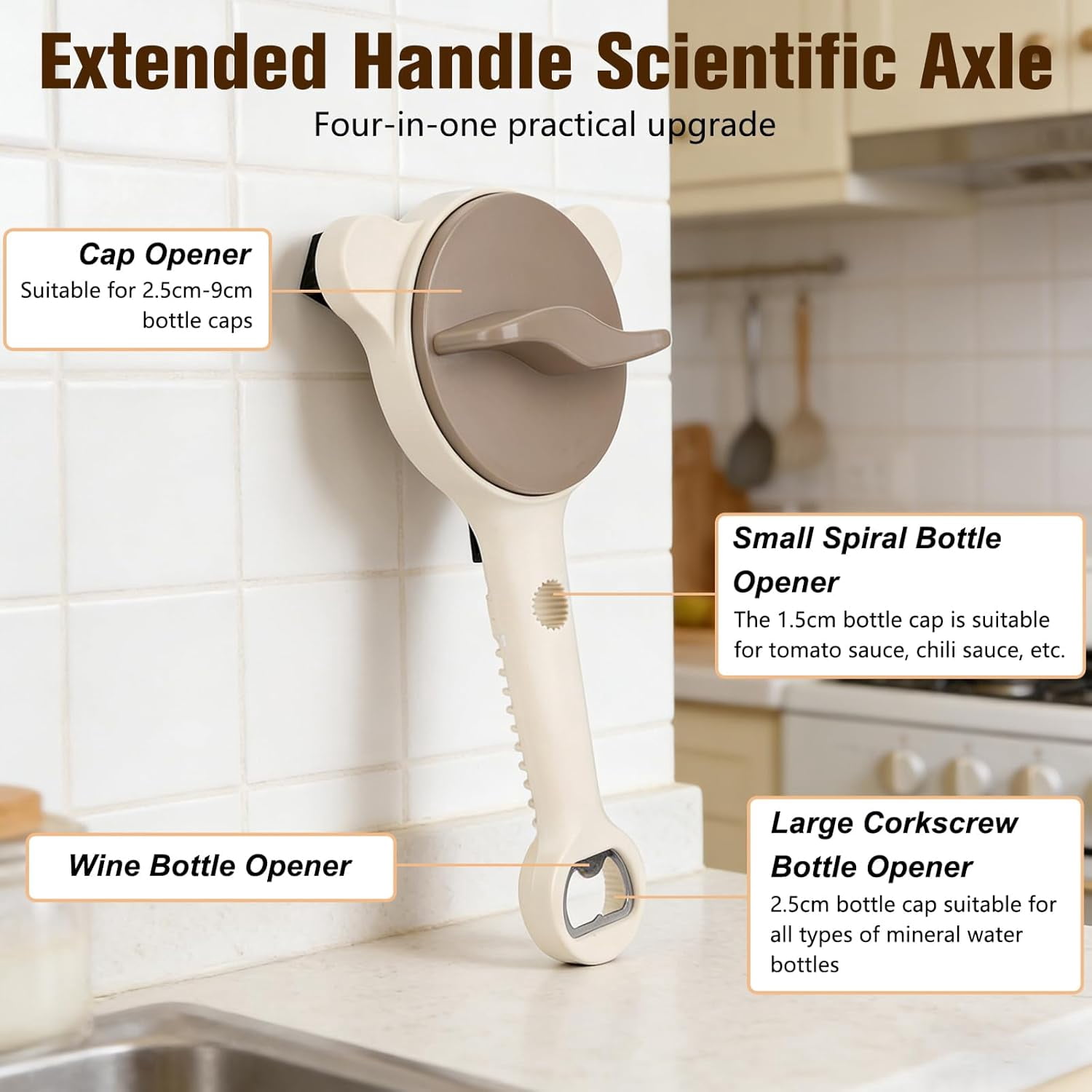 Upgraded 4-in-1 Multi-Functional Jar & Bottle Opener (1-3.5inches), Magnetic Stainless Steel Can Opener with Retractable Adjustable Grip, Extended Ergonomic Handle for Easy Opening