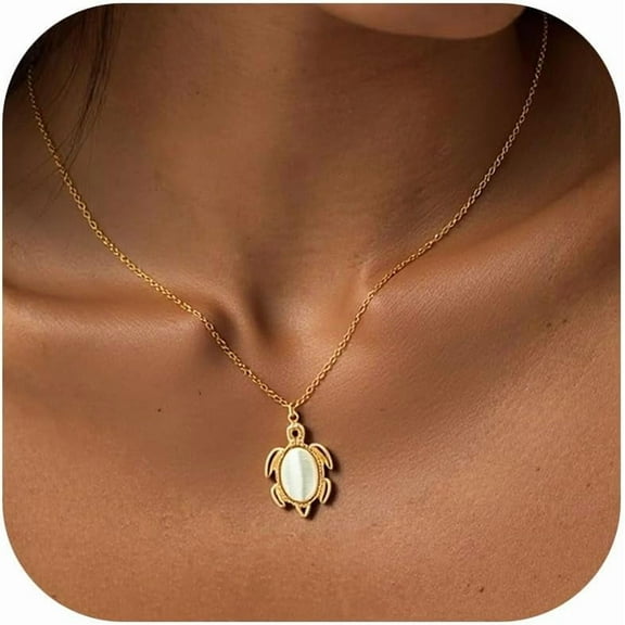 Turtle Necklace Sea Turtle Opal Necklaces Dainty Chain with Pendants Gold Charm Necklace for Women Layered Jewelry Gift