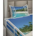 thumbnail image 2 of Ambesonne Ocean Fitted & Top Sheet Set with Sham, Paradise Island Palm Tree, White Green Blue, 2 of 4