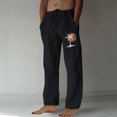 thumbnail image 2 of Penkiiy Mens Linen Drawstring Pants Elastic Waist Lightweight Trouser Loose Plus Size Trouser Fashion Beach Pockets Pant M Black, 2 of 3