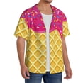 thumbnail image 2 of Uemuo Red Ice Cream Pattern Cotton Linen Short Sleeve Shirts,Casual Lightweight Button Down Shirts,Vacation Beach Summer Tops-X-Large, 2 of 7