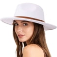 thumbnail image 4 of BadPiggies Vintage Fedora Hat for Men & Women Wide Brim Felt Hats with Belt Buckle (White), 4 of 9