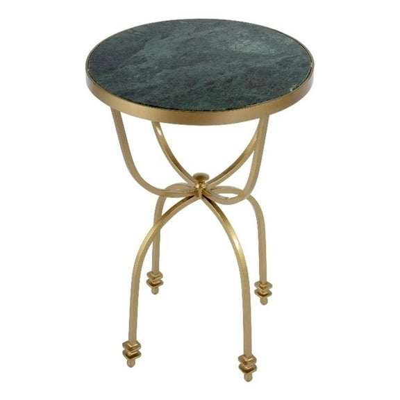 Beaumont Lane Transitional 16"W Round Marble Side Table in Green Marble