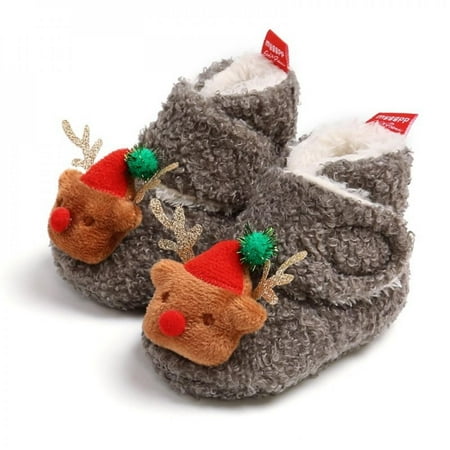 

[FACTORY WHOLESALE!]Christmas Snow Boots Santa Claus Reindeer Newborn Fluffy Boots Toddler Plush Prewalker 0-18M Infant Christmas Boot