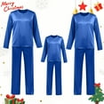 thumbnail image 6 of HNMKIU Satin Silk O-Neck with Button Pajamas Set Two-Piece Christmas Pajamas for Family Long Sleeve Sleepwear Loungewear Nightwear Pants for Kids Blue,Kids_160, 6 of 8