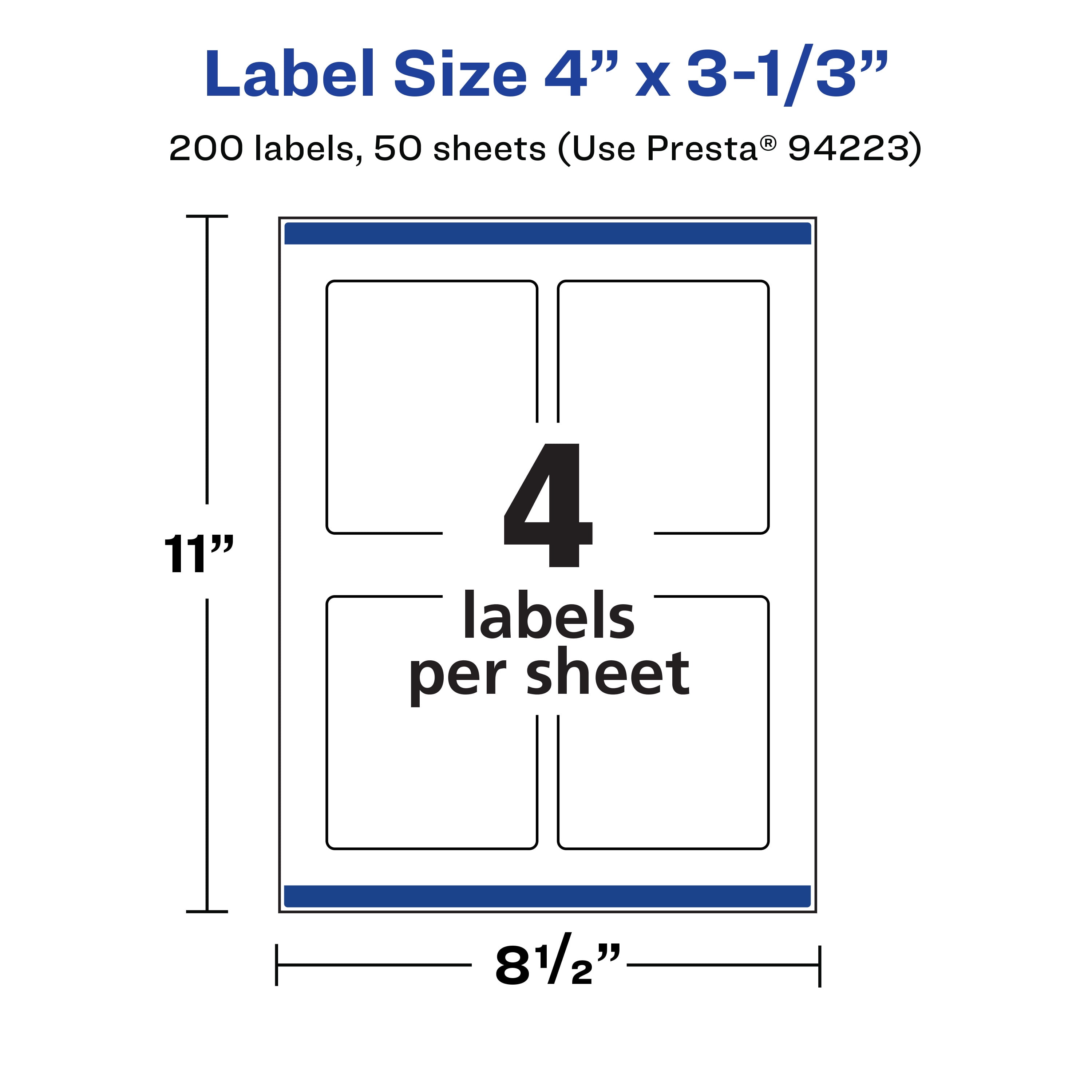 Avery Matte White Rectangle Labels, 4" x 3-1/3", 200 Labels