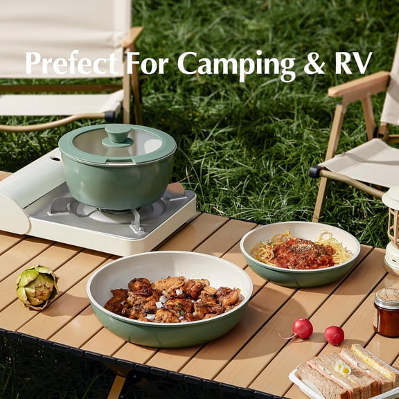 Non Toxic Ceramic Cookware Set with Detachable Handles, Oven Safe & Dishwasher Safe, RV Camping Kitchen Essentials