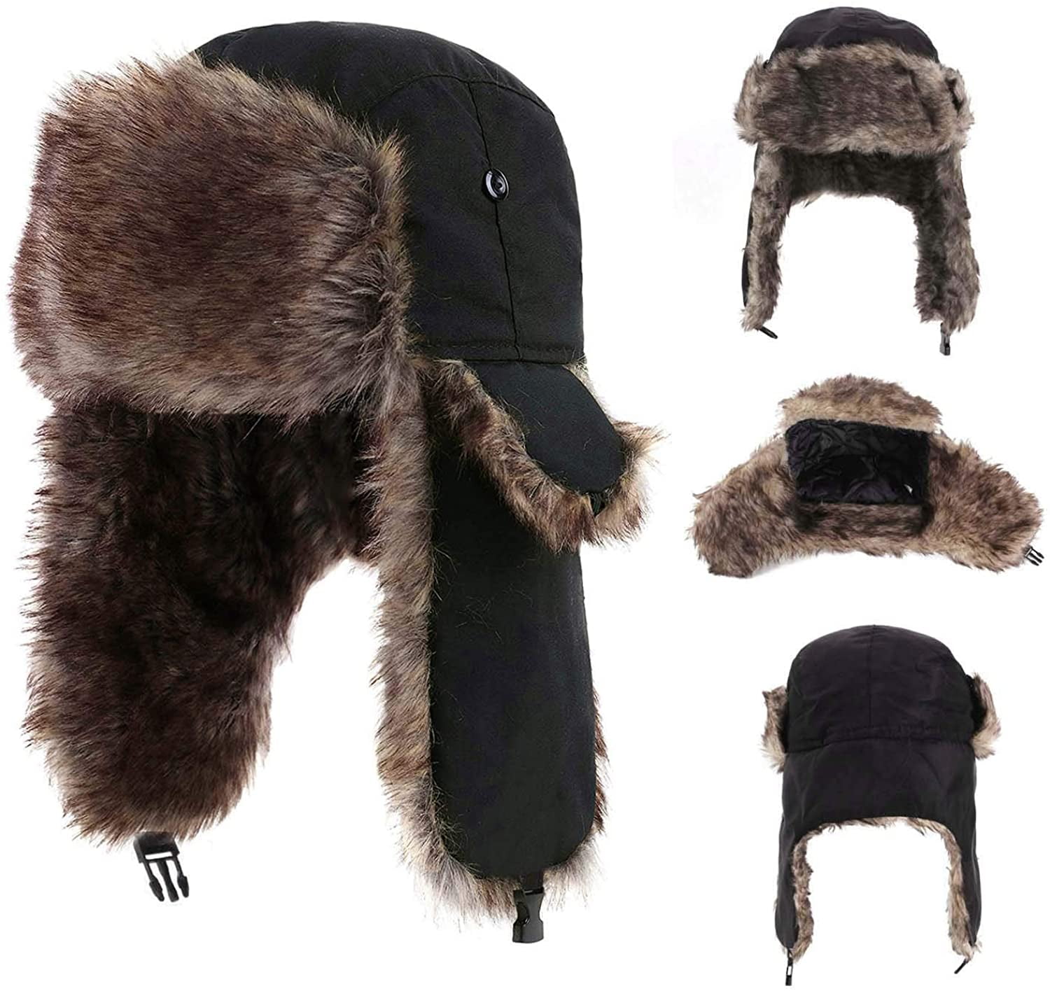Adult Men Winter Trapper Trooper Earflap Warm Russian Ski Hats Fur Bomber Cap DO 