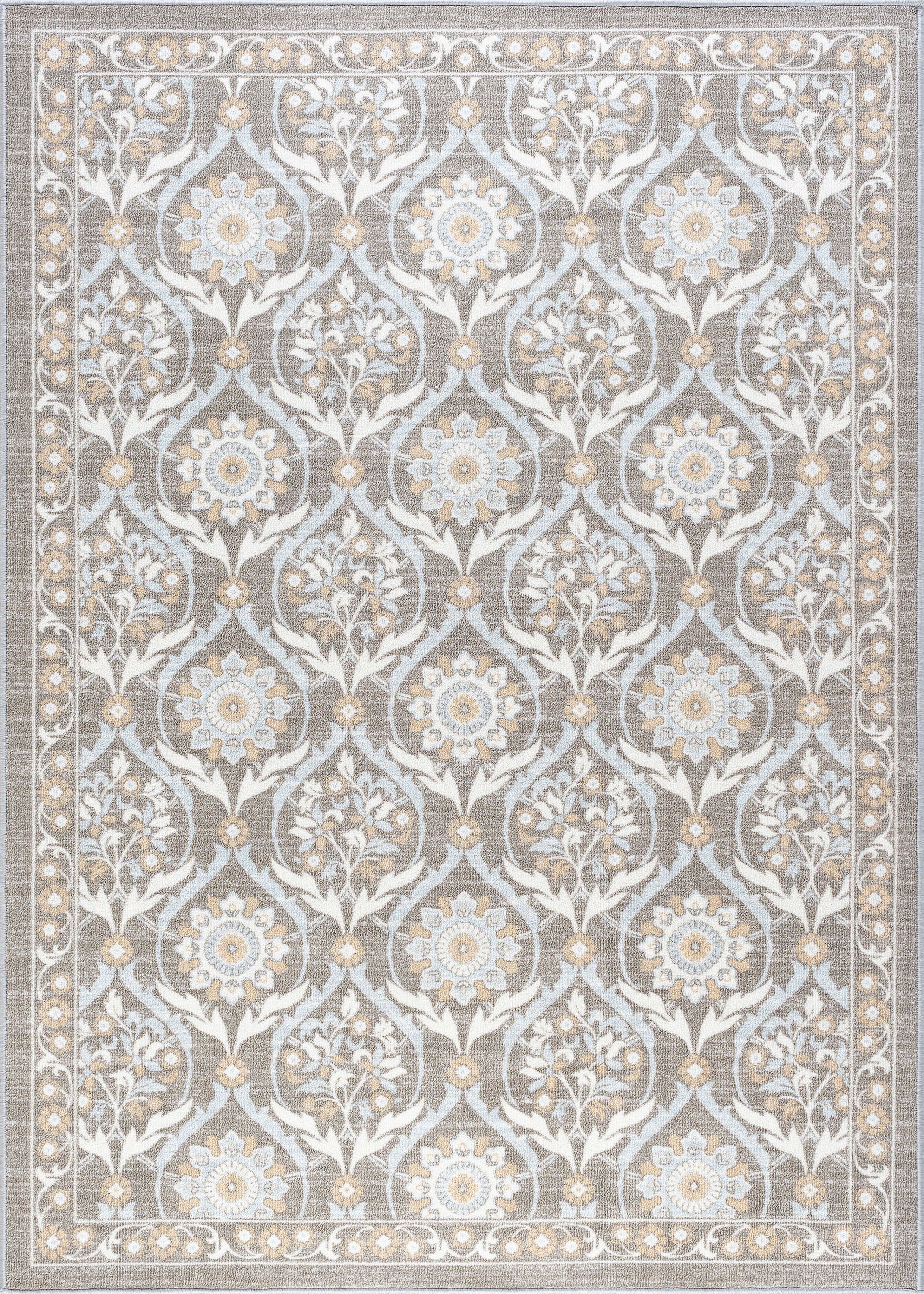 Transitional 5x7 Area Rug (5' x 7') Floral Taupe, Gold Living Room Easy to Clean