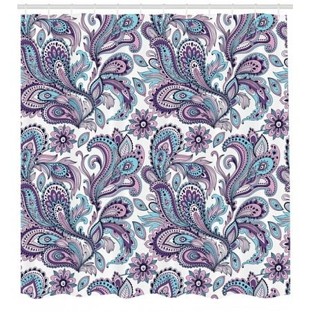 Paisley Shower Curtain Blue And Purple Flowers Leaves Fl Pattern Bohemian Style Country Print Fabric Bathroom Set With Hooks 69w X 84l Inches Extra Long White By Ambesonne Com Paisley Shower Curtain Blue And Purple, Purple Paisley Shower Curtain