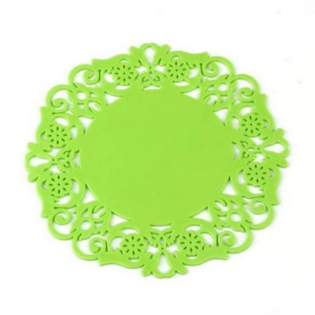 

Pinshui Hollow Lace Flower Design Round Silicone Table Cups Coaster Heat Resistant Pads New