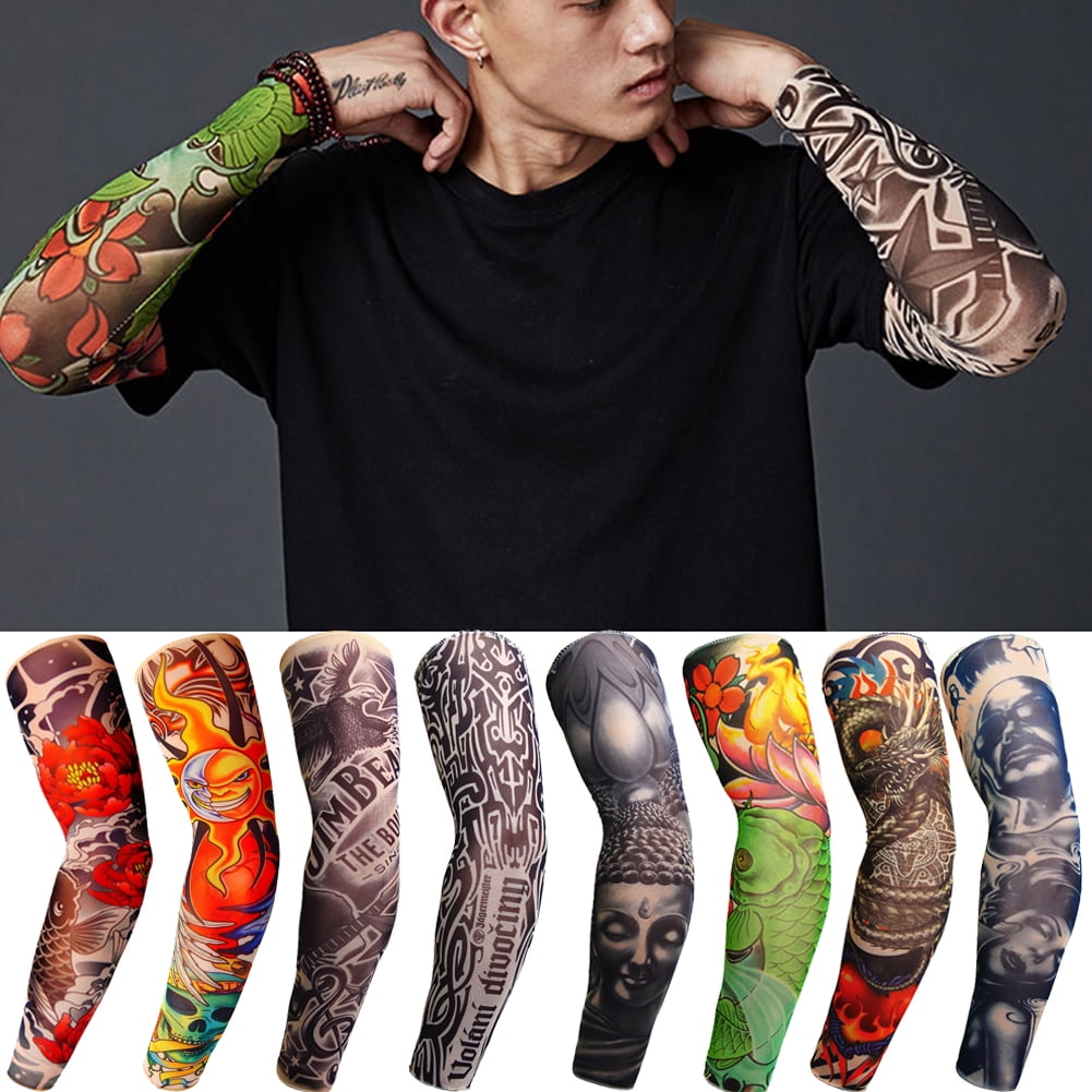 Nylon Tatoo Arm Stockings Arm Warmer Cover Elastic Fake Temporary Tattoo Sleeves 