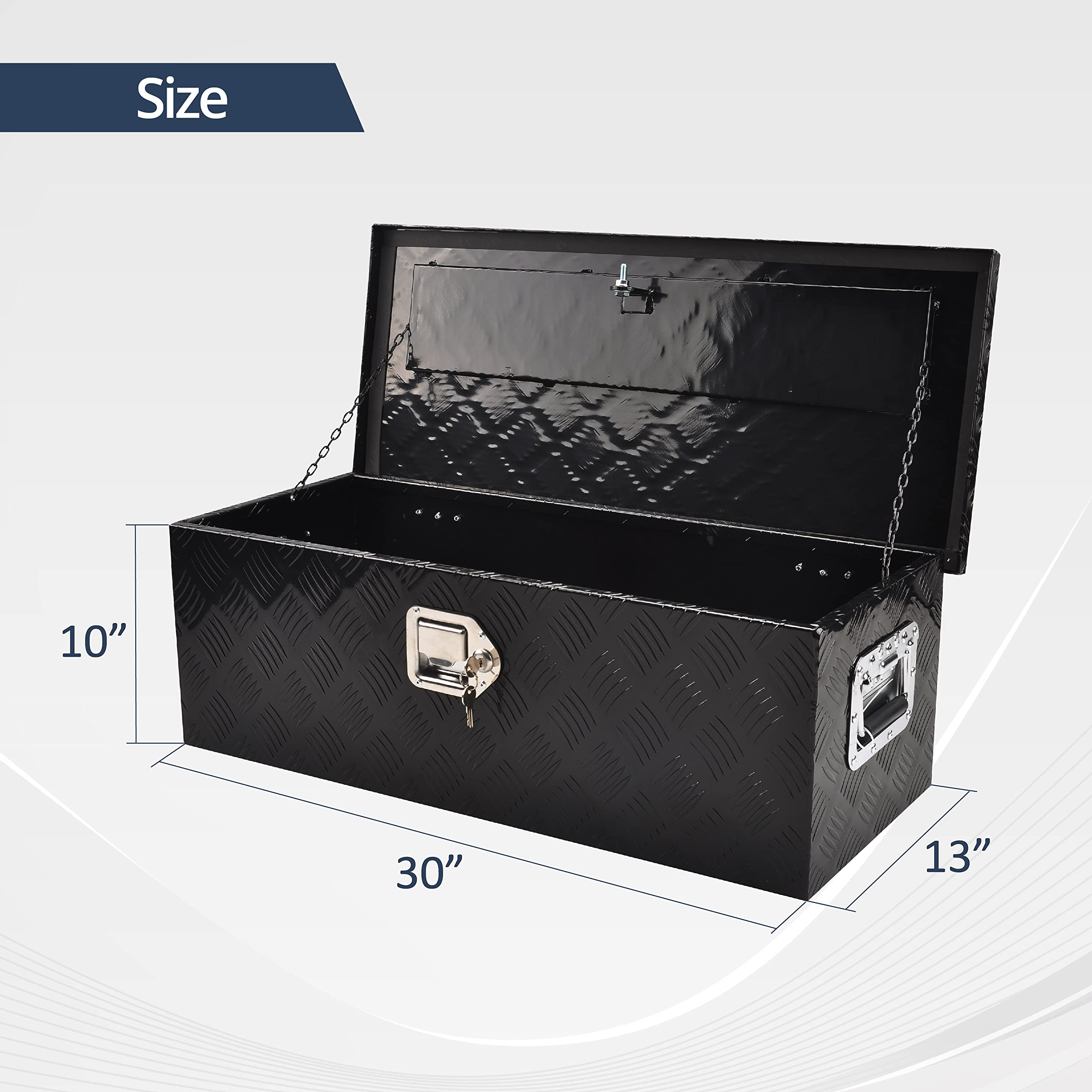 BATONECO 30 Inch Aluminum Trailer Tool Box Truck Bed Tool Box w/ Side Handle 30 x 13 x 10 Black