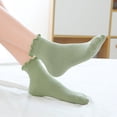 thumbnail image 3 of VV AVEORS Ruffle Socks Women Cute Cotton Ankle Socks Lettuce Edge Casual Frilly Sock Breathable Low Cut Knit Socks Gifts Green One Size, 3 of 3