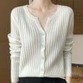 thumbnail image 6 of ATOYSOY Women's V Neck Button Ribbed Sweater Cardigan Long Sleeve Collar Slim Knitted Pullover Fall Winter White L, 6 of 7