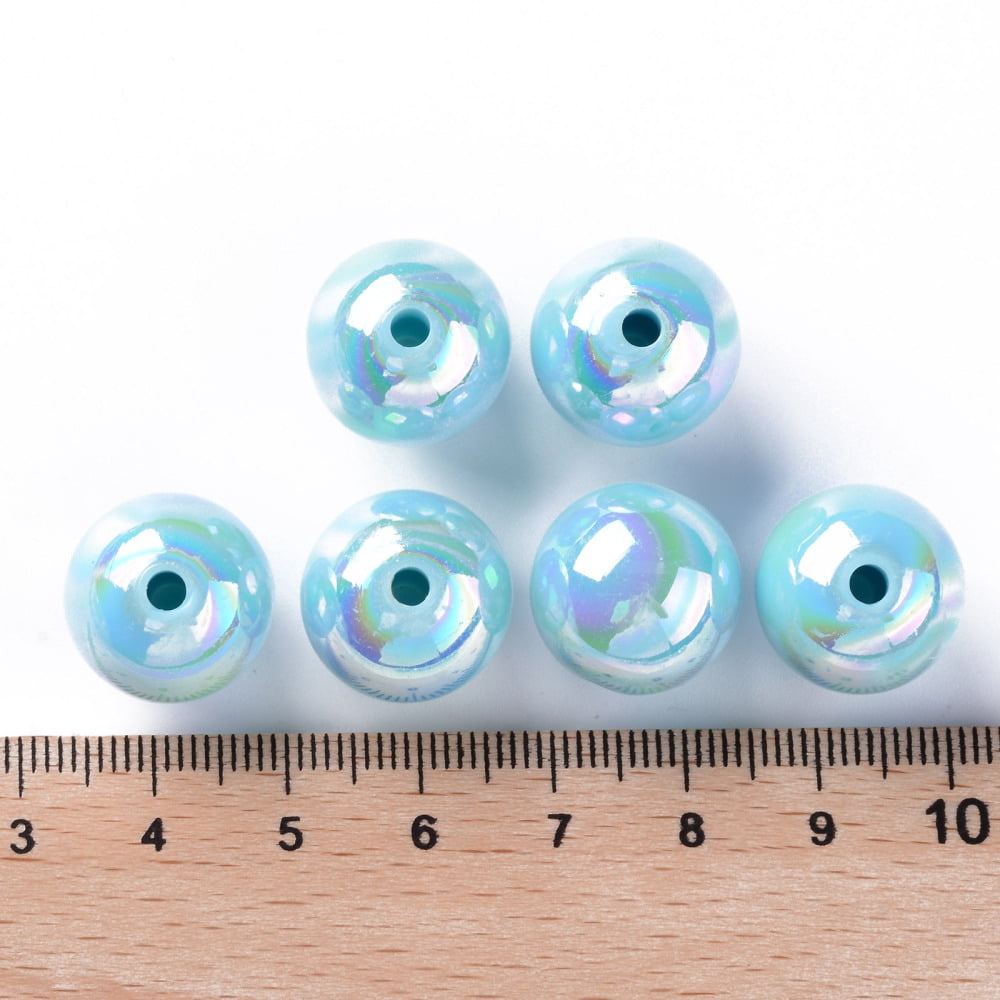 Opaque Acrylic Beads AB Color Plated Round Sky Blue 16x15mm Hole: 2.8mm about 220pcs/500g