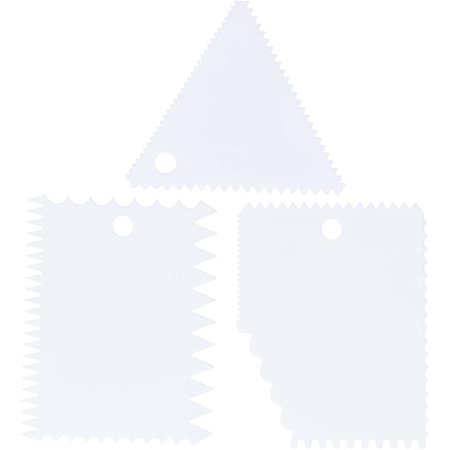 

3PCS Dough Scraper Bowl Scraper Cake Icing Scraper Smoother Irregular Teeth Edge Flexible Plastic Scraper for Baking Cake Edge Stripe Decorating Comb(White)