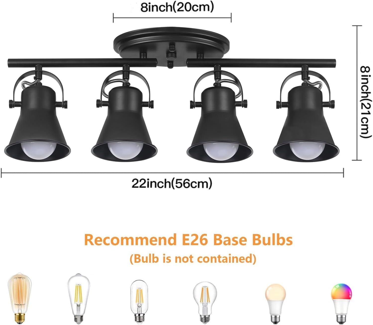KEESFU 4-Light Industrial Track Lighting Fixture, Black Semi Flush Mount Ceiling Light with Adjustable Articulating Arms, Modern Accent Light for Living Room Kitchen Bedroom