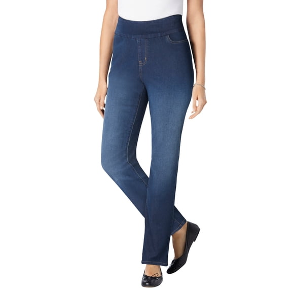Woman Within Plus Size Petite Flex Pull-On Straight-Leg Gap-Free Stretch Denim Jeans