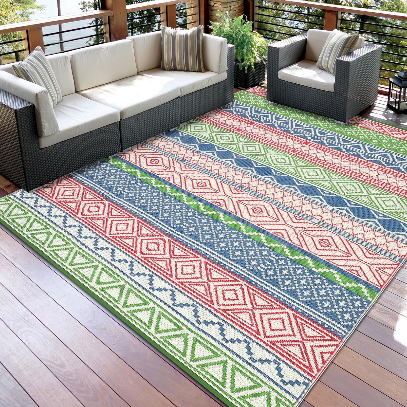 Waterproof & Reversible Outdoor Rug – Durable Patio Carpet for Camping, RV, Deck, Picnic, Porch, Backyard – Lightweight, UV & mark Resistant