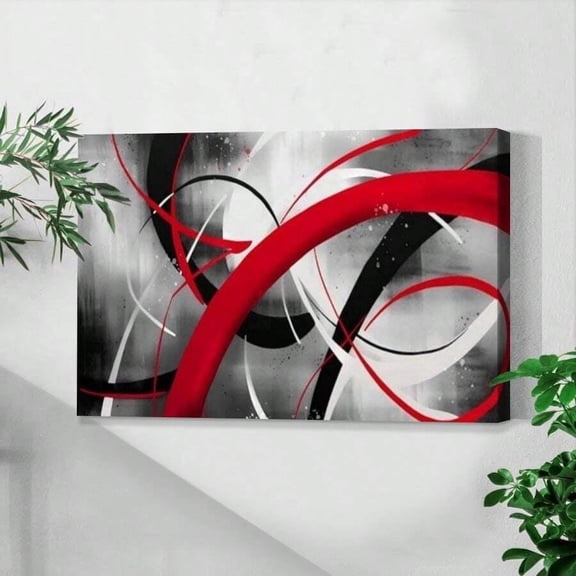 Wallume Store Red Black White Swirl Abstract Canvas Wall Art - Affordable Stylish Modern Home Decor 16x12 inch