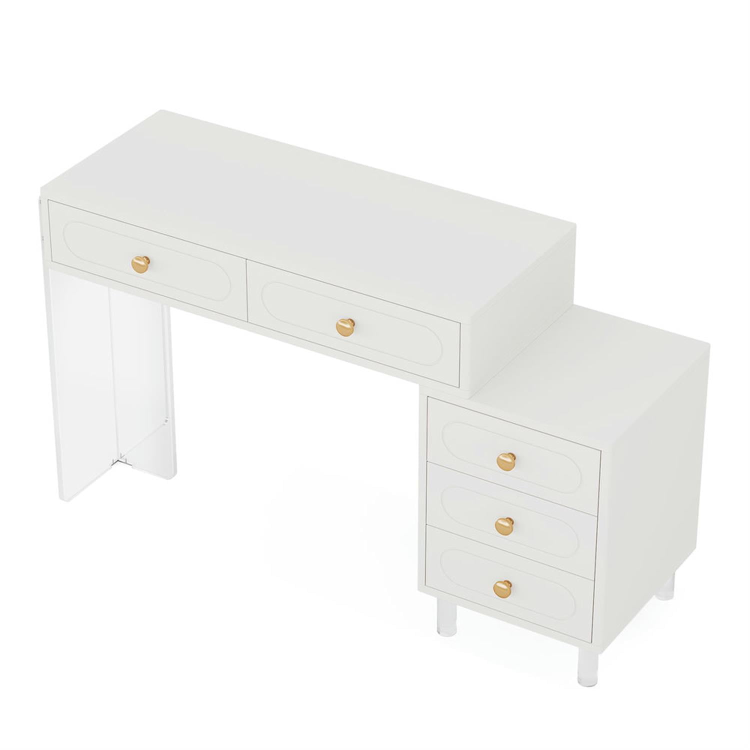 Demi Bonn 39" Computer Desk with 4 Storage Drawers, Transparent Acrylic Base and Legs, Modern Study Writing Gaming Table for Home Office, White