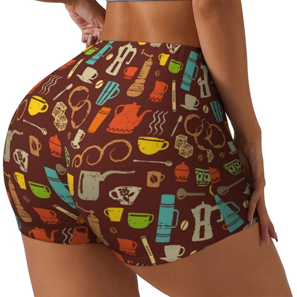 Fotbe Retro Coffee Shorts Sin Costuras – Shorts Deportivos de Cintura Alta para Mujer, Elásticos para Gimnasio, Yoga, Running o Ciclismo-Small