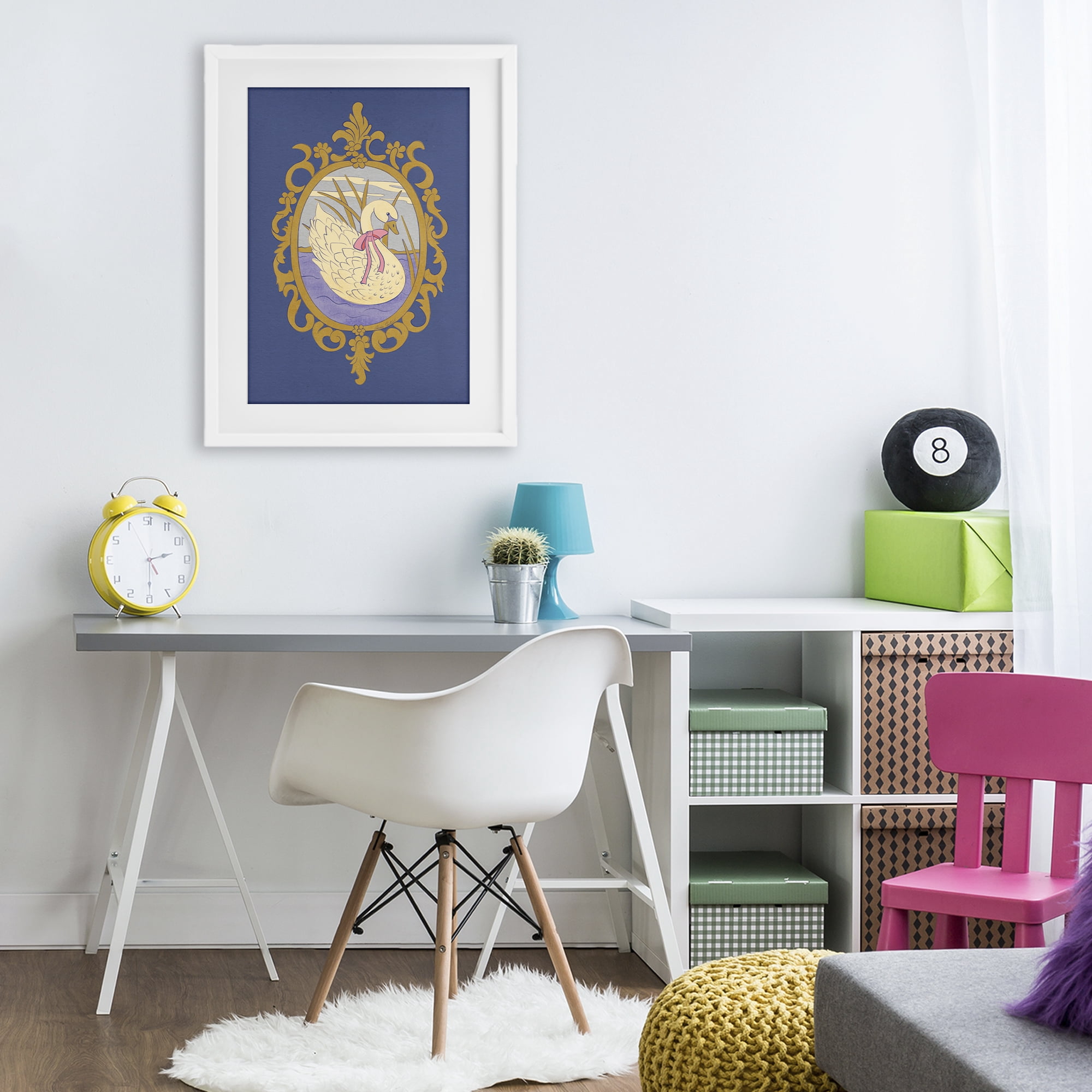 Stupell Industries Swan and Ornate Pattern White Framed Print Under Glass, design by Carrie Cantwell