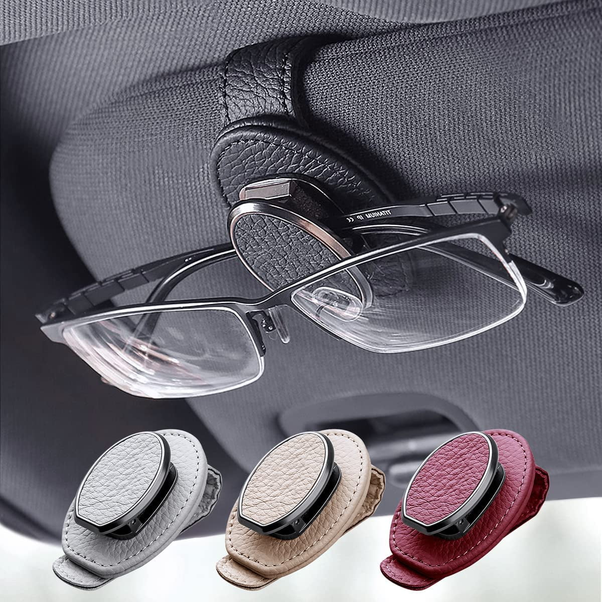 DEFNES Sunglasses Holders for Car Sun Visor, Leather Glasses Eyeglass