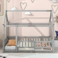 thumbnail image 2 of Miniyam Twin Size Toddler Bed , Wood Floor House Bed with Rail for Kids, Gray, 2 of 8