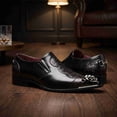 thumbnail image 5 of Black/Brown/White Men's Crocodile Texture Slip-On Dress Shoes with 3D Metal Lion Head - Patent Leather Formal Loafers, 5 of 6