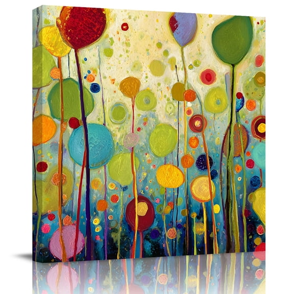 Wall Art Prints, Colorful Flowers Framed Canvas Prints for Bedroom Living Room Bathroom Office, Rainbow Botanical Floral Abstract Pattern Gallery Wrap Wall Art Poster for Gifts Home Decor 20"x20"