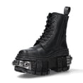 thumbnail image 5 of New Rock Boots WALL083C-S4 Unisex Metallic Black Leather Platform Gothic Boots 40, 5 of 6
