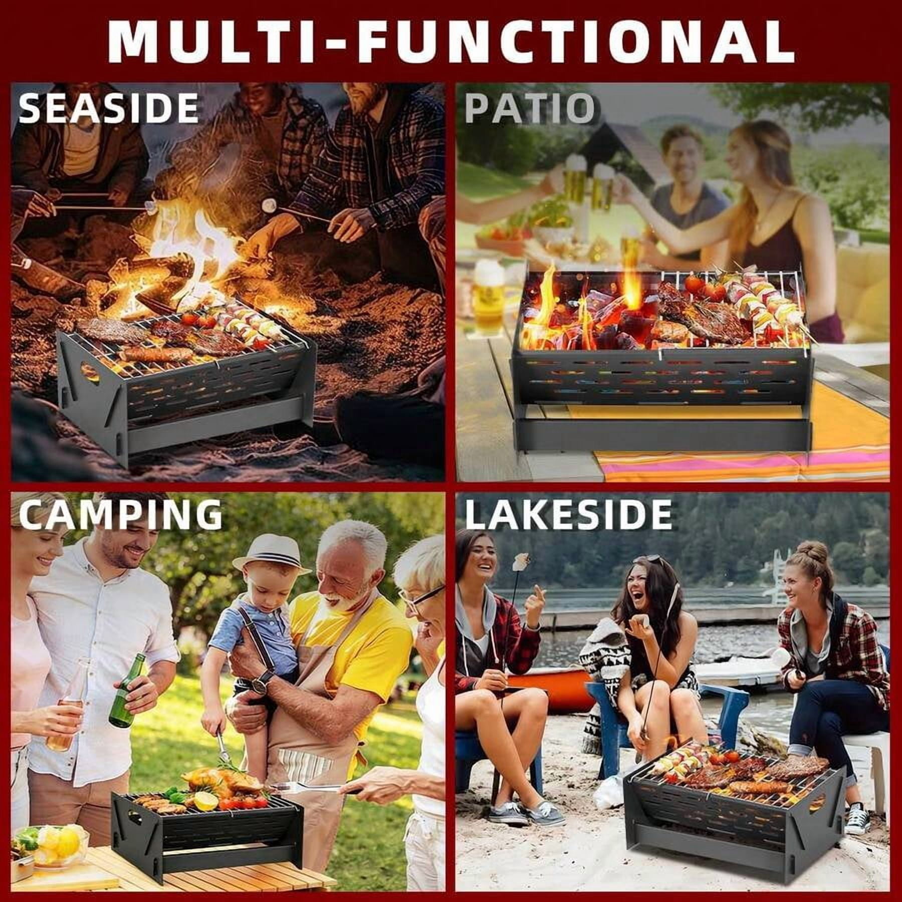 Portable Charcoal Grill, Folding Camping Campfire Grill With Carry Bag, Heavy Duty BBQ Grill Fire Pit For Outdoor Cooking, Camping, Picnic, Patio, Backyard By XX