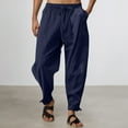 thumbnail image 2 of JTieacloth Wide Leg Pants for Men Men's Casual Pants Lightweight Breathable Loose Fit Twill Beach Drawstring Comfortable Elastic Waist Everyday Relaxed Trousers For Outdoor Travel Blue, 2 of 6