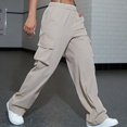 thumbnail image 2 of Womens Wide Leg Sweatpants Elastic Mid Waist Cargo Pants with Pockets Solid Color Lightweight Loose Joggers Trousers, 2 of 3