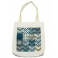 thumbnail image 1 of Nautical Tote Bag, Marine Theme Wave Patterns in Patchwork Style Boxes Squares Striped Anchor Print, Cloth Linen Reusable Bag for Shopping Books Beach and More, 16.5" X 14", Cream, by Ambesonne, 1 of 2